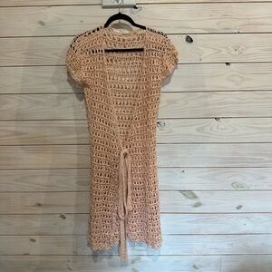 Chic Open-Knit Crochet Duster in Soft Peach